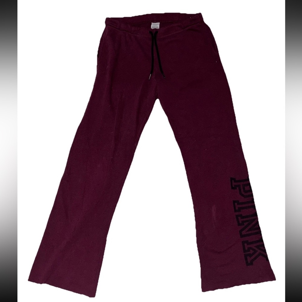 Pink Victoria’s Secret Y2K low rise flare leg Spellout sweat pants maroon SZ.S